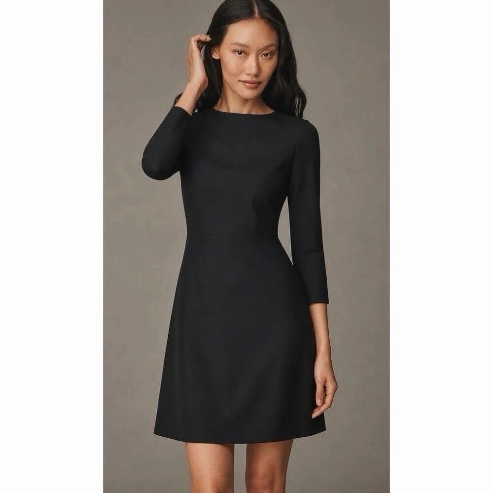 Theory Dress Womens Wool Kamillina Sleek Flannel Black Boatneck Flare Size 6